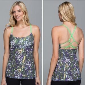 Lululemon Dancing Warrior Tank Floral Sport White Multi Pistachio 4 Dots